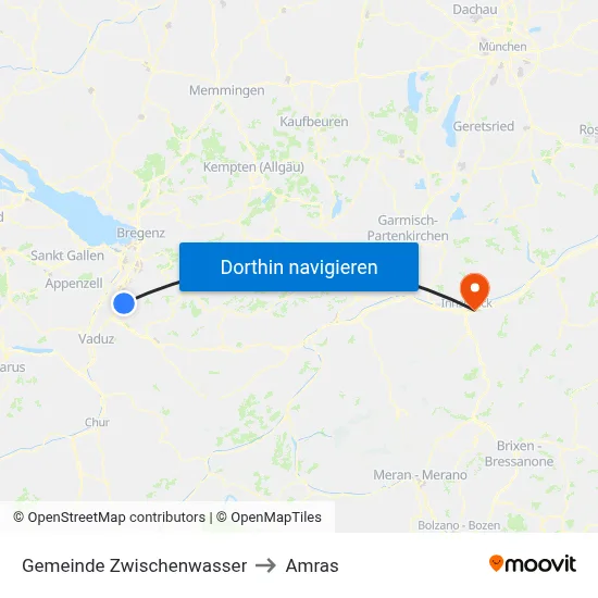 Gemeinde Zwischenwasser to Amras map