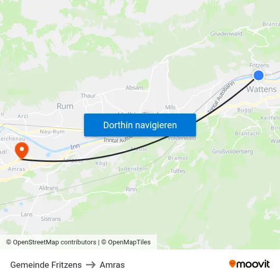 Gemeinde Fritzens to Amras map
