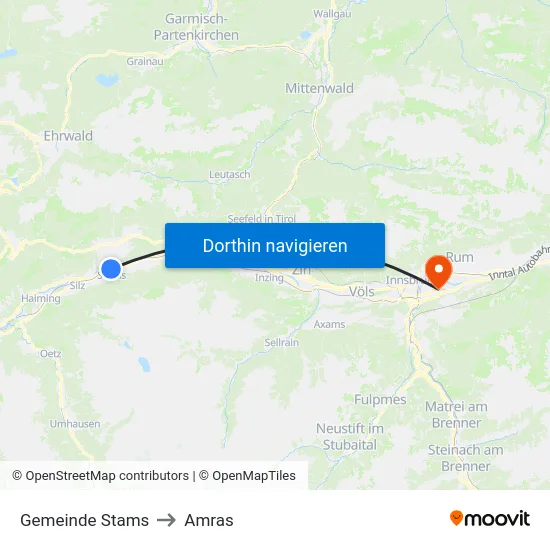 Gemeinde Stams to Amras map