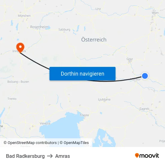 Bad Radkersburg to Amras map