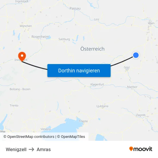 Wenigzell to Amras map