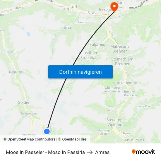 Moos In Passeier - Moso In Passiria to Amras map