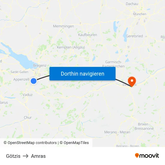 Götzis to Amras map