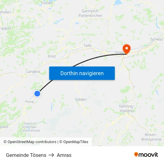 Gemeinde Tösens to Amras map