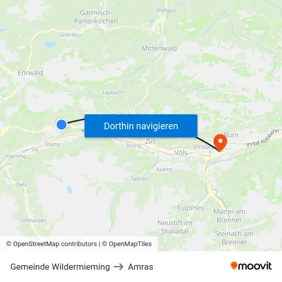 Gemeinde Wildermieming to Amras map