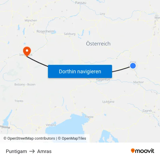 Puntigam to Amras map