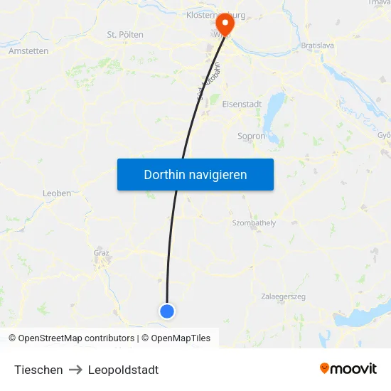 Tieschen to Leopoldstadt map