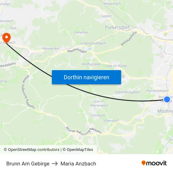 Brunn Am Gebirge to Maria Anzbach map