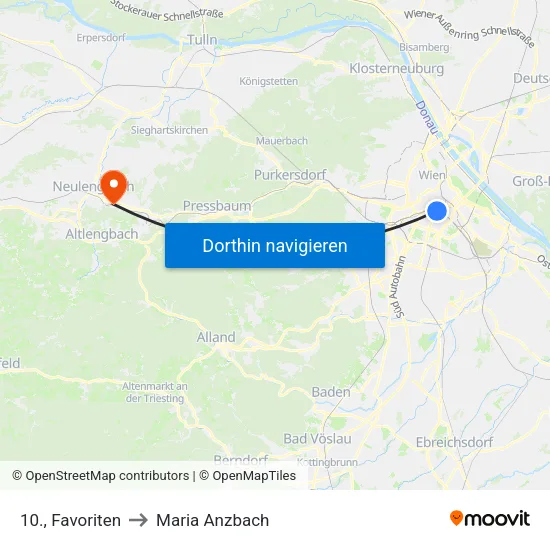 10., Favoriten to Maria Anzbach map