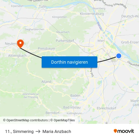 11., Simmering to Maria Anzbach map