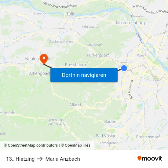 13., Hietzing to Maria Anzbach map