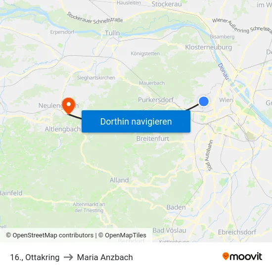 16., Ottakring to Maria Anzbach map