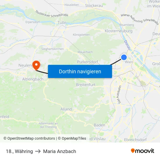 18., Währing to Maria Anzbach map