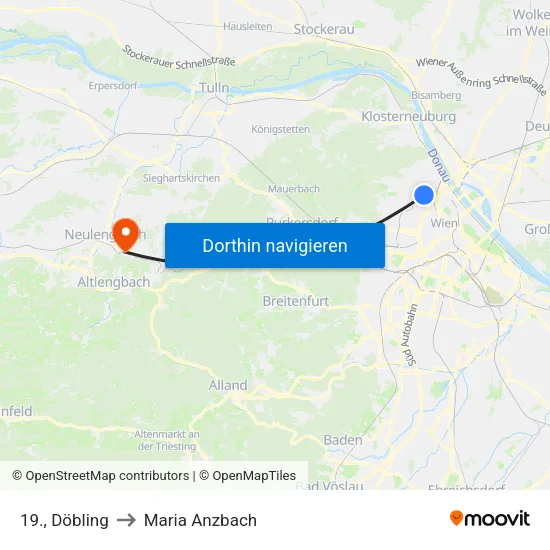 19., Döbling to Maria Anzbach map