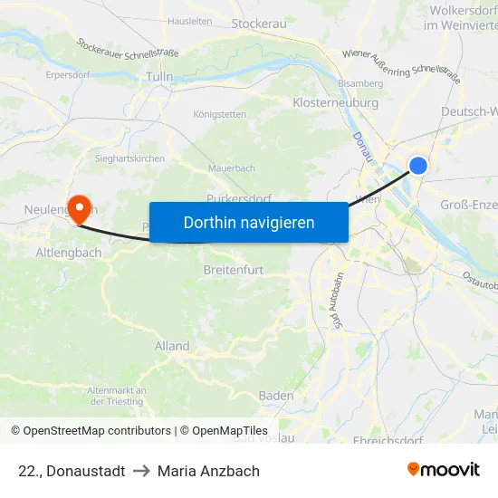 22., Donaustadt to Maria Anzbach map