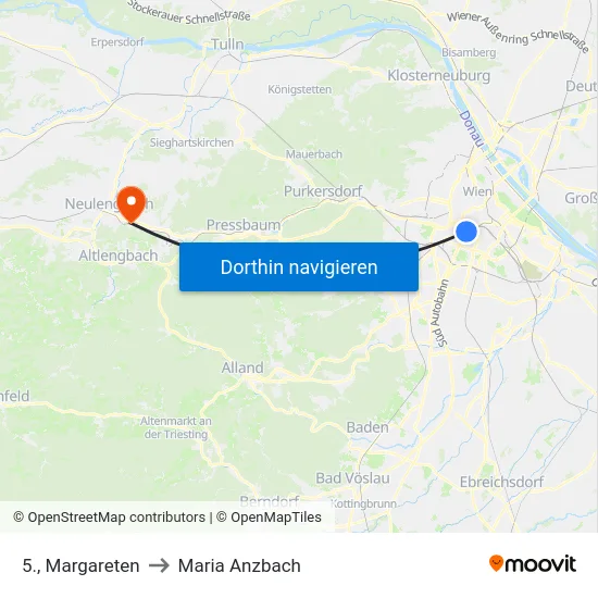 5., Margareten to Maria Anzbach map