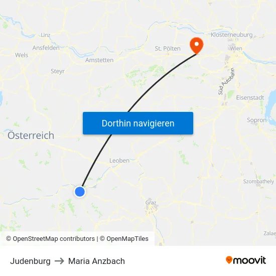 Judenburg to Maria Anzbach map