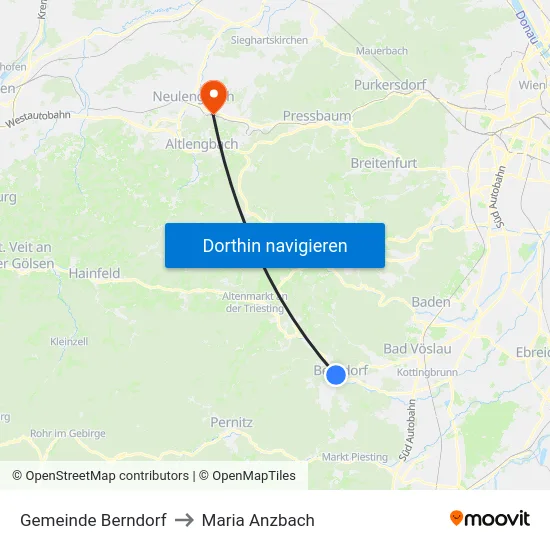 Gemeinde Berndorf to Maria Anzbach map
