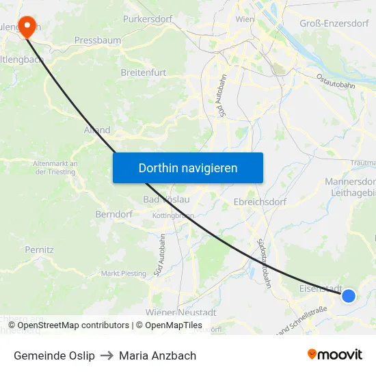 Gemeinde Oslip to Maria Anzbach map