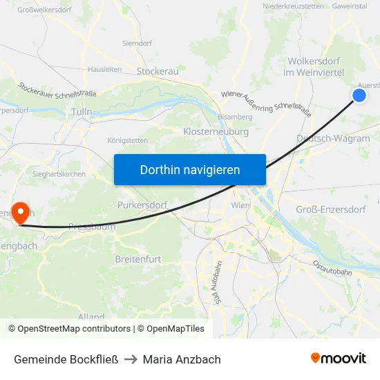 Gemeinde Bockfließ to Maria Anzbach map