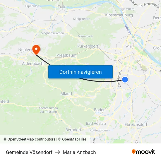 Gemeinde Vösendorf to Maria Anzbach map