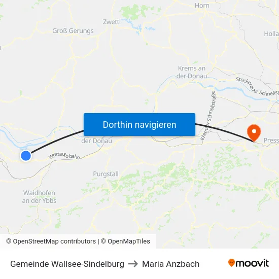 Gemeinde Wallsee-Sindelburg to Maria Anzbach map