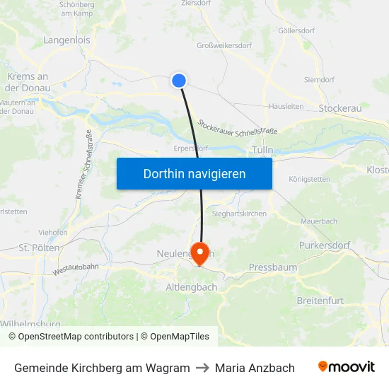 Gemeinde Kirchberg am Wagram to Maria Anzbach map