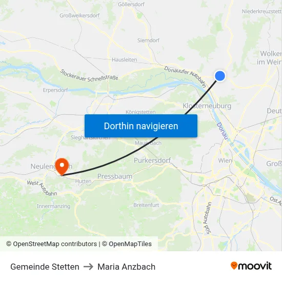 Gemeinde Stetten to Maria Anzbach map