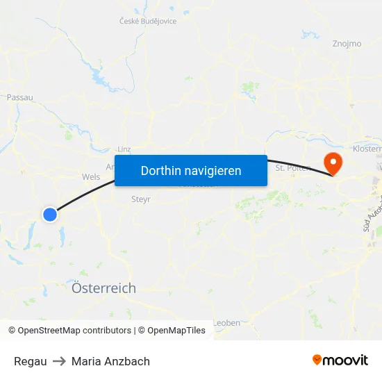 Regau to Maria Anzbach map