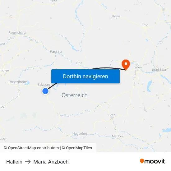 Hallein to Maria Anzbach map