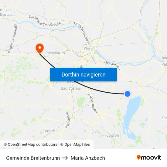 Gemeinde Breitenbrunn to Maria Anzbach map