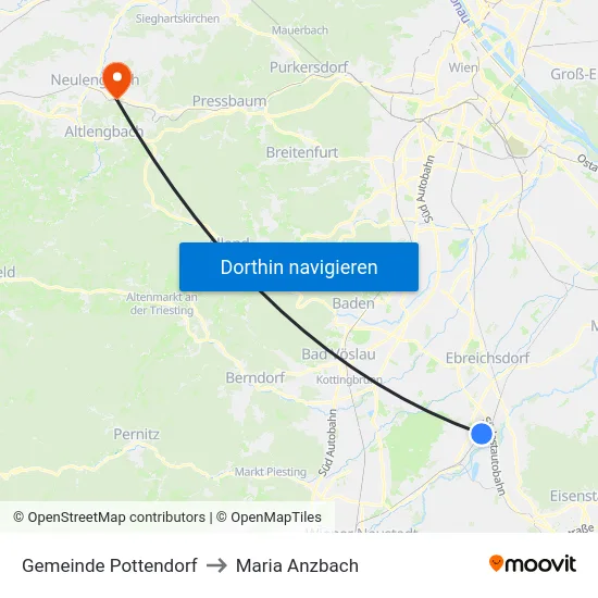 Gemeinde Pottendorf to Maria Anzbach map