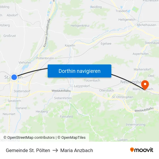 Gemeinde St. Pölten to Maria Anzbach map