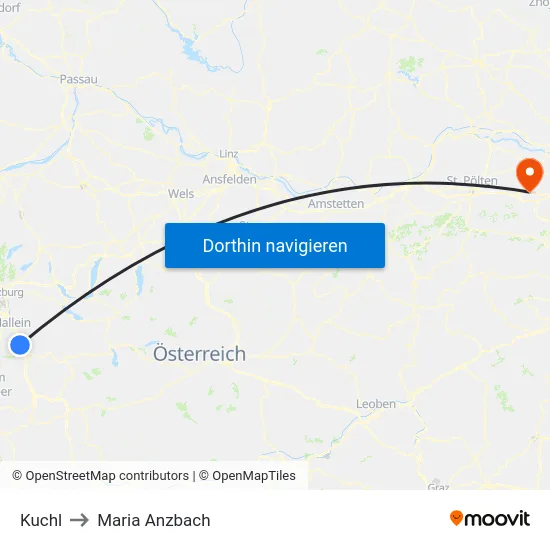Kuchl to Maria Anzbach map