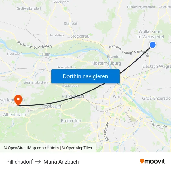 Pillichsdorf to Maria Anzbach map