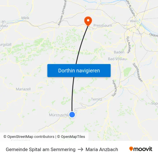 Gemeinde Spital am Semmering to Maria Anzbach map