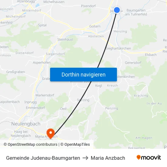 Gemeinde Judenau-Baumgarten to Maria Anzbach map