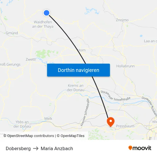 Dobersberg to Maria Anzbach map