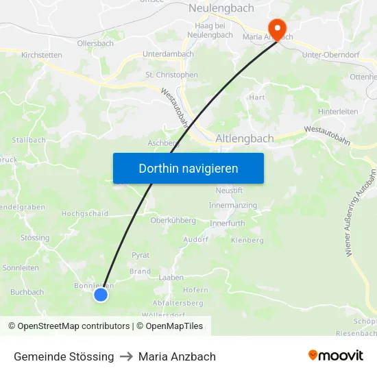 Gemeinde Stössing to Maria Anzbach map