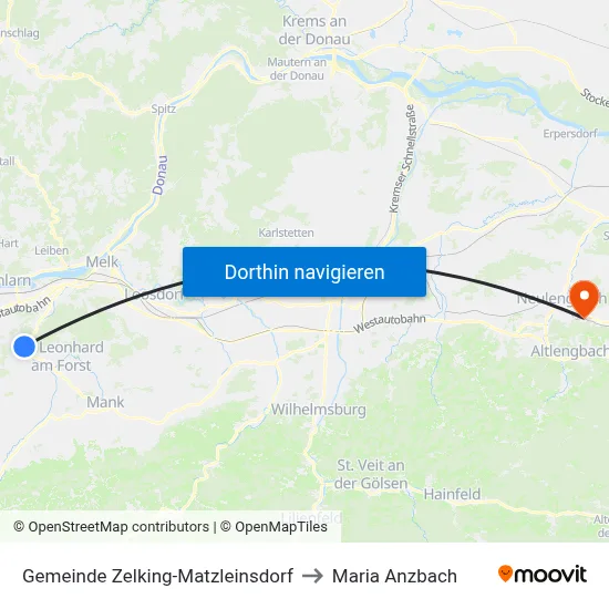 Gemeinde Zelking-Matzleinsdorf to Maria Anzbach map
