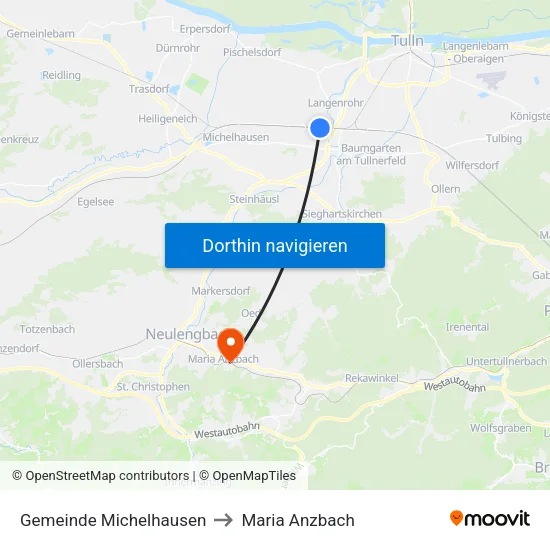 Gemeinde Michelhausen to Maria Anzbach map