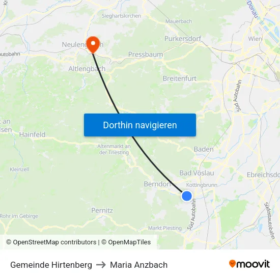 Gemeinde Hirtenberg to Maria Anzbach map