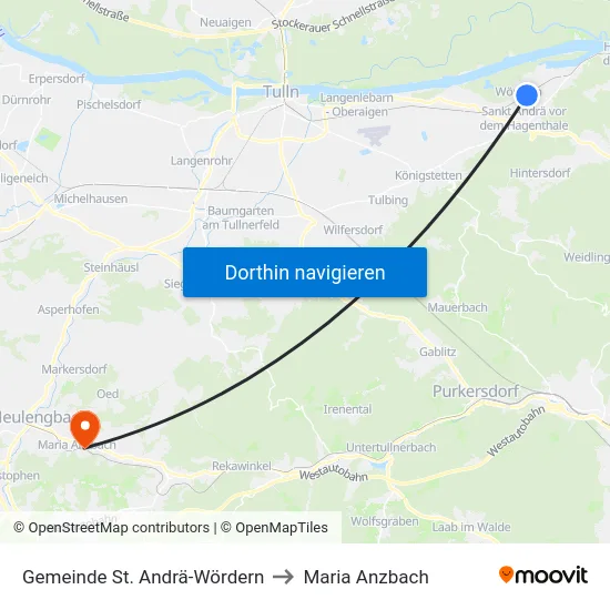 Gemeinde St. Andrä-Wördern to Maria Anzbach map