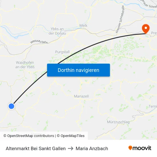 Altenmarkt Bei Sankt Gallen to Maria Anzbach map