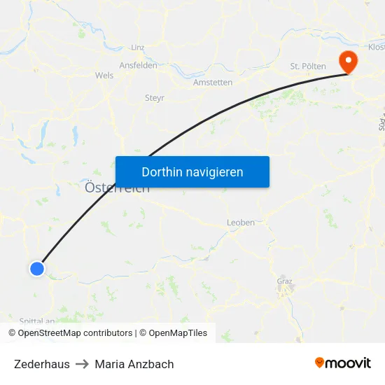 Zederhaus to Maria Anzbach map