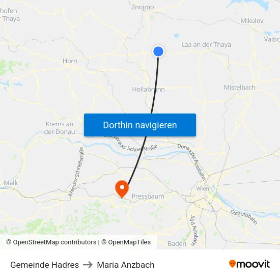 Gemeinde Hadres to Maria Anzbach map