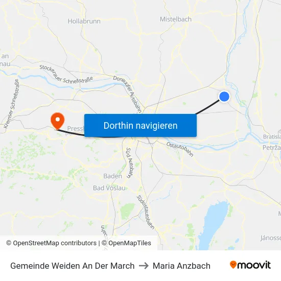 Gemeinde Weiden An Der March to Maria Anzbach map