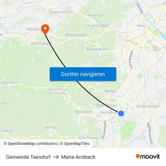 Gemeinde Teesdorf to Maria Anzbach map