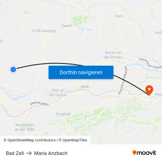 Bad Zell to Maria Anzbach map