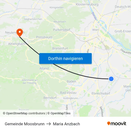Gemeinde Moosbrunn to Maria Anzbach map